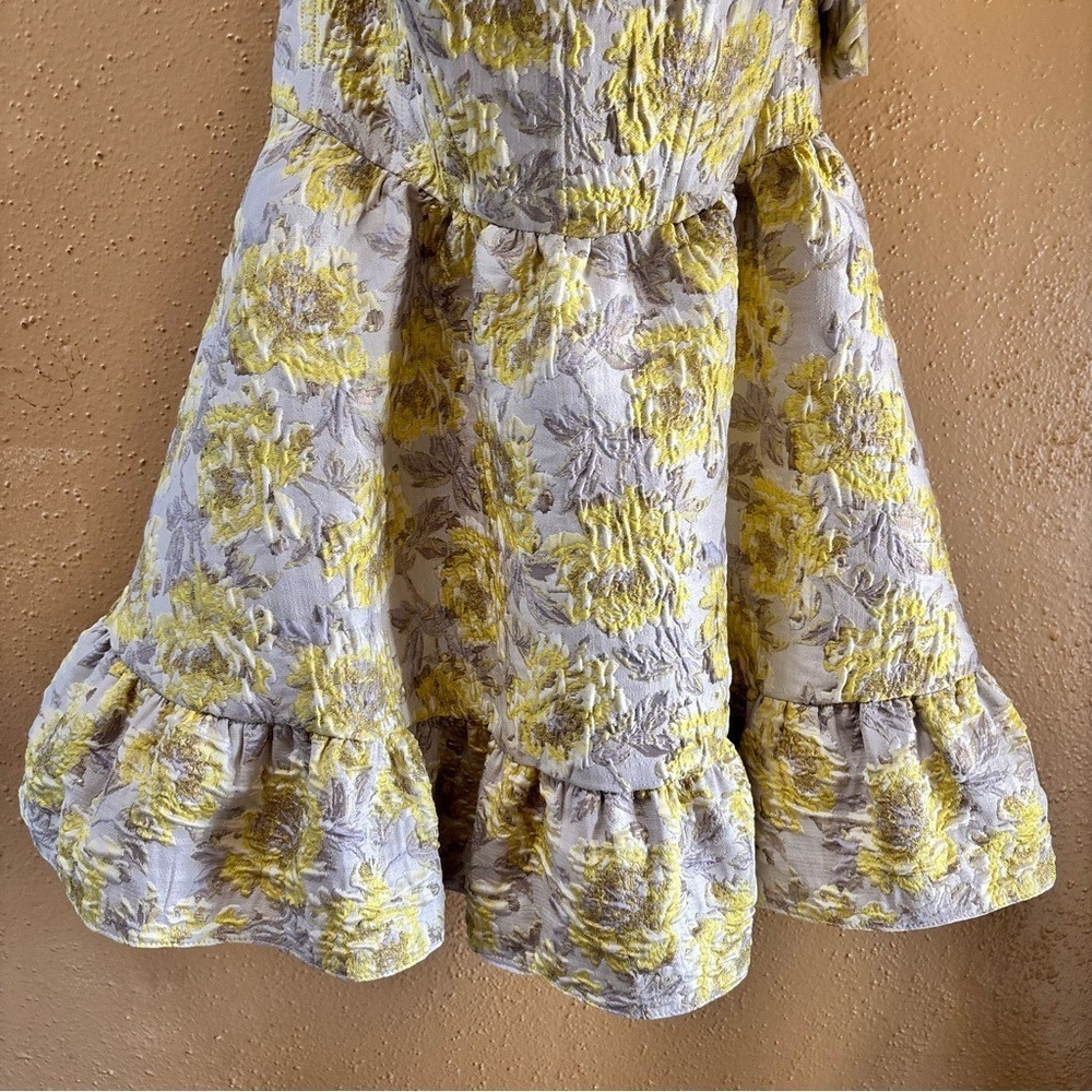 Dessy Collection Goldylwjq Cateye Mini Dress Yellow Floral Brocade 3173GYF 4-R - Picture 5 of 12